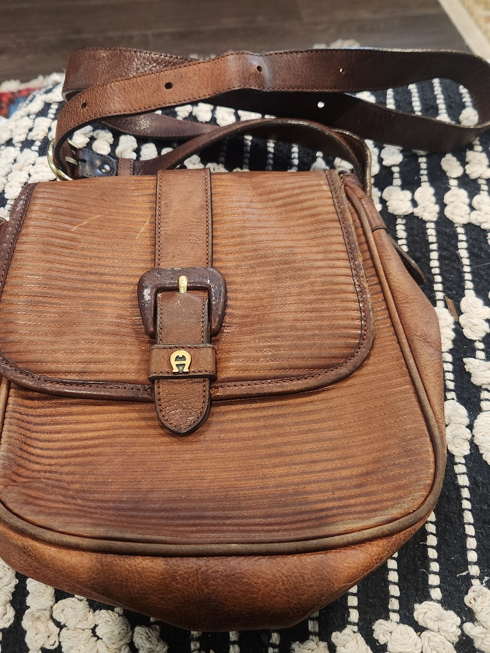 Etienne Aigner Brown Textured Leather Crossbody Bag